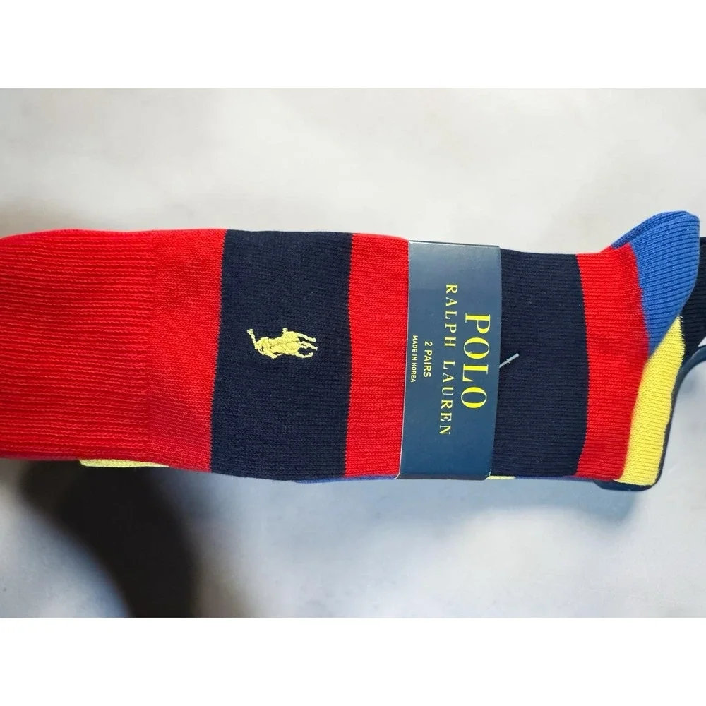 Polo Ralph Lauren Striped Cotton Trouser Socks 2 Pack Red Royal Men's 10-13